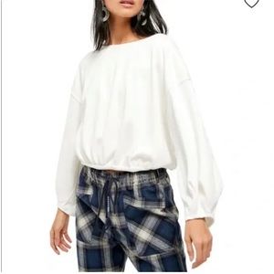 Free People We the Free Cuddle Bubble Mixed Knit Top White Medium